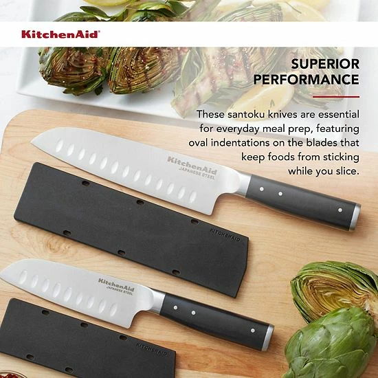 KitchenAid KO2PKSSOHOBA Gourmet 2-pc. Triple-Rivet Santoku Knife Set With Sheaths 4 KitchenAid KO2PKSSOHOBA Gourmet 2-pc. Triple-Rivet Santoku Knife Set With Sheaths - Image 2