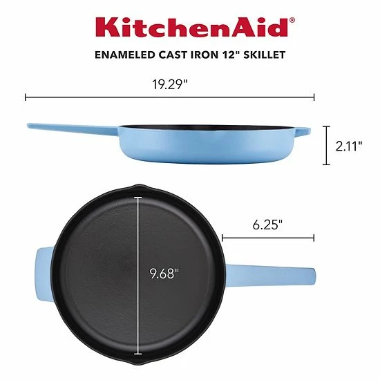 KitchenAid Enameled Cast-Iron Skillet With Helper Handle Blue 4 KitchenAid Enameled Cast-Iron Skillet With Helper Handle Blue - Image 2